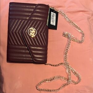 Badgley Mischka Quilted Burgundy Crossbody Bag